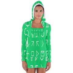 Icon Sign Green White Women s Long Sleeve Hooded T-shirt