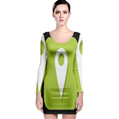 Location Icon Graphic Green White Black Long Sleeve Bodycon Dress