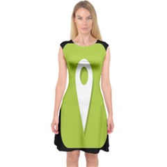 Location Icon Graphic Green White Black Capsleeve Midi Dress