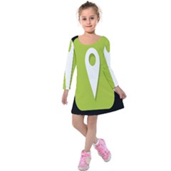 Location Icon Graphic Green White Black Kids  Long Sleeve Velvet Dress by Alisyart