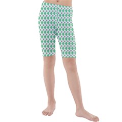 Crown King Triangle Plaid Wave Green White Kids  Mid Length Swim Shorts