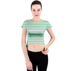Crown King Triangle Plaid Wave Green White Crew Neck Crop Top by Alisyart