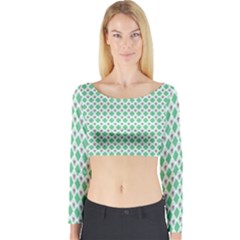 Crown King Triangle Plaid Wave Green White Long Sleeve Crop Top