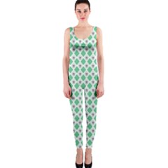 Crown King Triangle Plaid Wave Green White Onepiece Catsuit by Alisyart