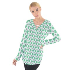 Crown King Triangle Plaid Wave Green White Women s Tie Up Tee