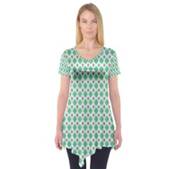 Crown King Triangle Plaid Wave Green White Short Sleeve Tunic 