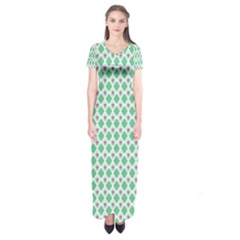 Crown King Triangle Plaid Wave Green White Short Sleeve Maxi Dress