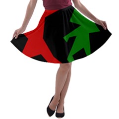 Ninja Graphics Red Green Black A-line Skater Skirt