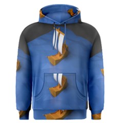Low Poly Boat Ship Sea Beach Blue Men s Pullover Hoodie