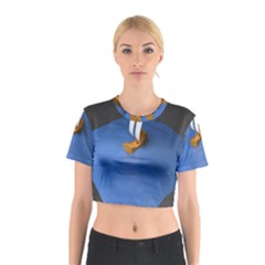 Low Poly Boat Ship Sea Beach Blue Cotton Crop Top by Alisyart