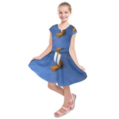 Low Poly Boat Ship Sea Beach Blue Kids  Short Sleeve Dress by Alisyart