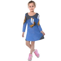 Low Poly Boat Ship Sea Beach Blue Kids  Long Sleeve Velvet Dress by Alisyart