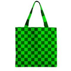 Plaid Flag Green Zipper Grocery Tote Bag