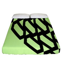 Polygon Abstract Shape Black Green Fitted Sheet (Queen Size)