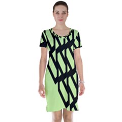 Polygon Abstract Shape Black Green Short Sleeve Nightdress