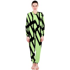 Polygon Abstract Shape Black Green Onepiece Jumpsuit (ladies)  by Alisyart
