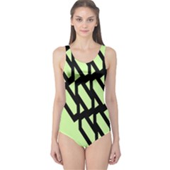 Polygon Abstract Shape Black Green One Piece Swimsuit by Alisyart