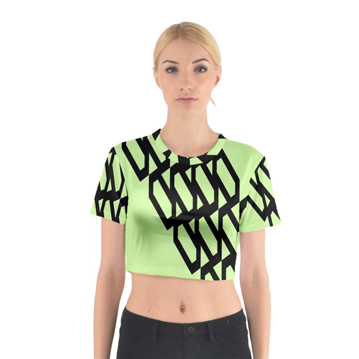 Polygon Abstract Shape Black Green Cotton Crop Top