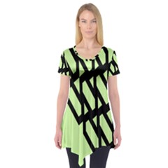 Polygon Abstract Shape Black Green Short Sleeve Tunic 