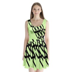 Polygon Abstract Shape Black Green Split Back Mini Dress 