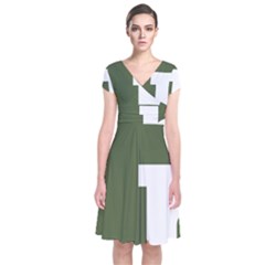 Square Alphabet Green White Sign Short Sleeve Front Wrap Dress