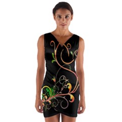 Flowers Neon Color Wrap Front Bodycon Dress