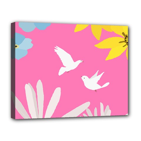 Spring Flower Floral Sunflower Bird Animals White Yellow Pink Blue Canvas 14  X 11 