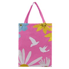 Spring Flower Floral Sunflower Bird Animals White Yellow Pink Blue Classic Tote Bag by Alisyart