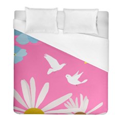 Spring Flower Floral Sunflower Bird Animals White Yellow Pink Blue Duvet Cover (full/ Double Size) by Alisyart