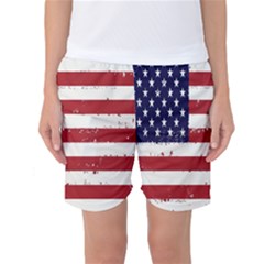 Flag United States United States Of America Stripes Red White Women s Basketball Shorts by Simbadda