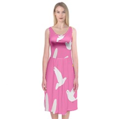 Spring Flower Floral Sunflower Bird Animals White Yellow Pink Blue Midi Sleeveless Dress by Alisyart