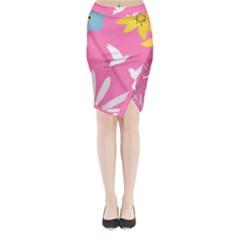 Spring Flower Floral Sunflower Bird Animals White Yellow Pink Blue Midi Wrap Pencil Skirt by Alisyart