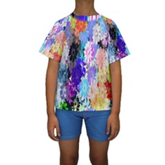 Flowers Colorful Drawing Oil Kids  Short Sleeve Swimwear by Simbadda