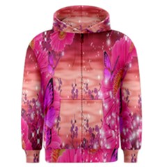 Flowers Neon Stars Glow Pink Sakura Gerberas Sparkle Shine Daisies Bright Gerbera Butterflies Sunris Men s Zipper Hoodie by Simbadda