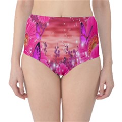 Flowers Neon Stars Glow Pink Sakura Gerberas Sparkle Shine Daisies Bright Gerbera Butterflies Sunris High-waist Bikini Bottoms by Simbadda