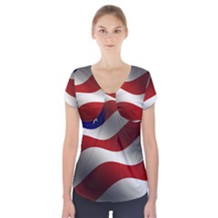 Flag United States Stars Stripes Symbol Short Sleeve Front Detail Top by Simbadda