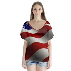 Flag United States Stars Stripes Symbol Flutter Sleeve Top by Simbadda