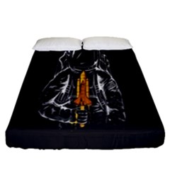 Humor Rocket Ice Cream Funny Astronauts Minimalistic Black Background Fitted Sheet (queen Size) by Simbadda