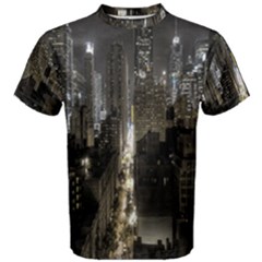 New York United States Of America Night Top View Men s Cotton Tee