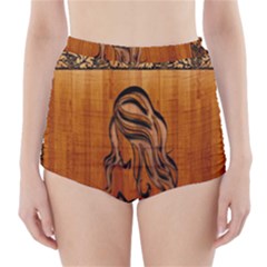 Pattern Shape Wood Background Texture High-waisted Bikini Bottoms by Simbadda