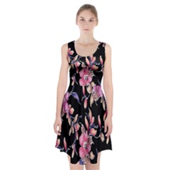 Neon Flowers Black Background Racerback Midi Dress by Simbadda