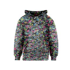 Neon Floral Print Silver Spandex Kids  Pullover Hoodie by Simbadda