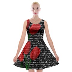 Red Tulips Velvet Skater Dress by Valentinaart