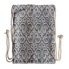 Patterns Wavy Background Texture Metal Silver Drawstring Bag (large) by Simbadda