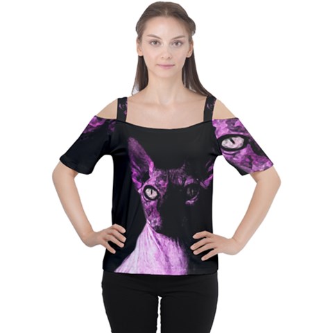 Pink Sphynx Cat Women s Cutout Shoulder Tee by Valentinaart