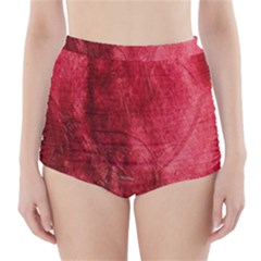 Red Background Texture High-waisted Bikini Bottoms by Simbadda