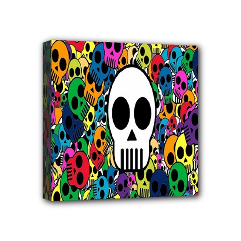 Skull Background Bright Multi Colored Mini Canvas 4  X 4  by Simbadda