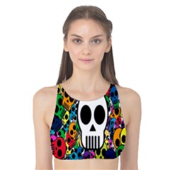 Skull Background Bright Multi Colored Tank Bikini Top by Simbadda