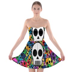 Skull Background Bright Multi Colored Strapless Bra Top Dress by Simbadda