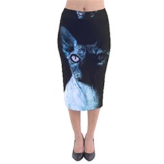 Blue Sphynx Cat Velvet Midi Pencil Skirt by Valentinaart